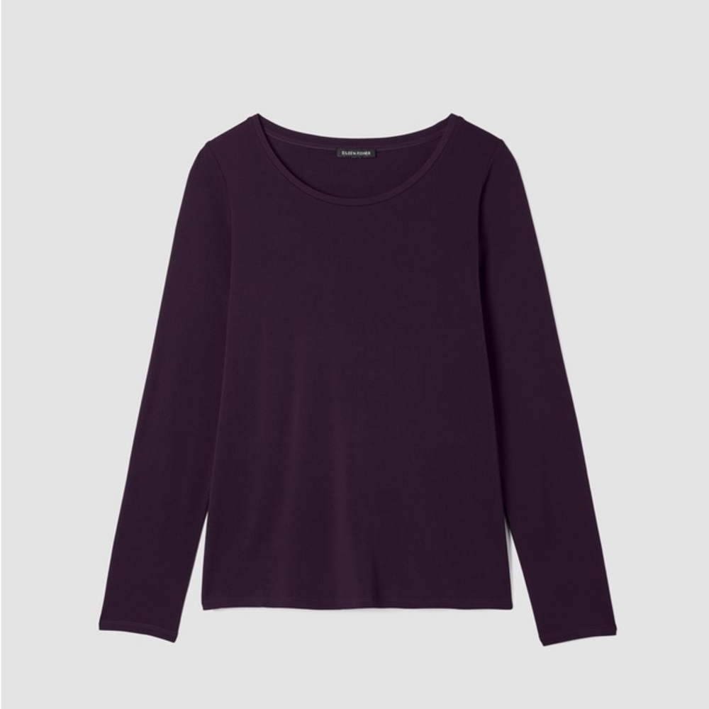 Eileen Fisher Rich Plum Long Sleeve Tee - Picture 3 of 8